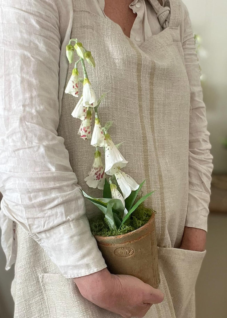 Faux Foxglove In Aged Terracotta Pot With Moss.