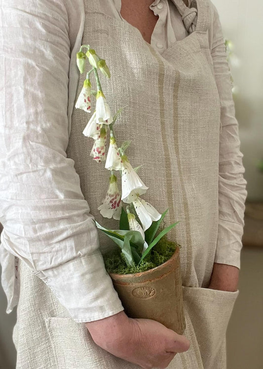 Faux Foxglove In Aged Terracotta Pot With Moss.