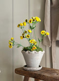 Wavy Edge Pot With Faux Buttercups & Moss. Summer Floral Decor.