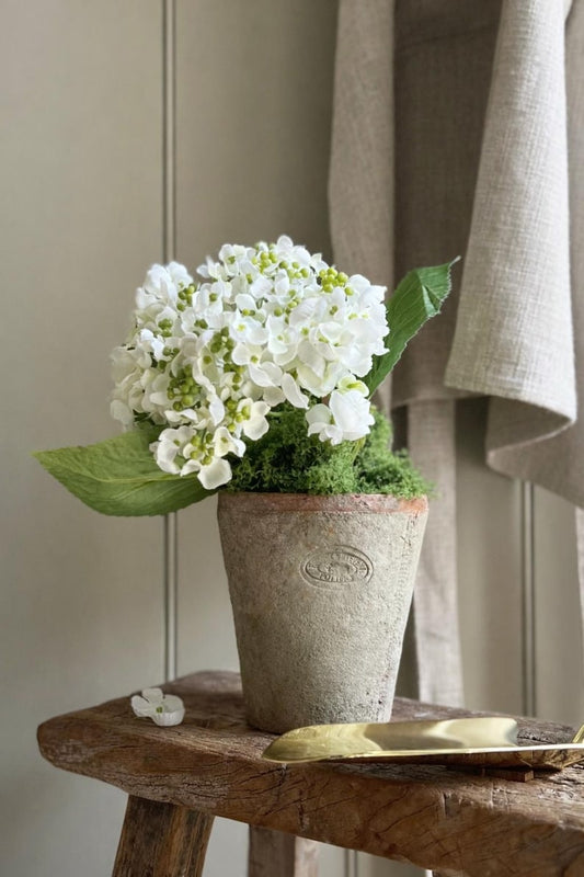 Faux Imperial Hydrangeas And Aged Terracotta Pot.