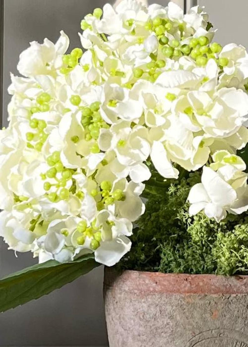 Faux Imperial Hydrangeas And Aged Terracotta Pot.
