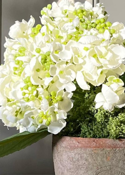Faux Imperial Hydrangeas And Aged Terracotta Pot.