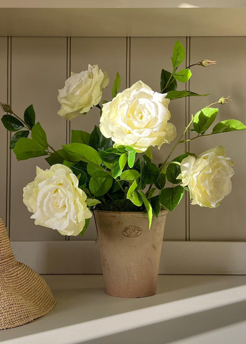 Cream Faux Rose Arrangement In Terracotta Pot