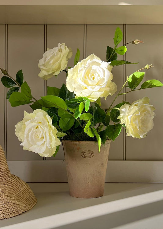 Cream Faux Rose Arrangement In Terracotta Pot
