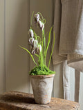 Realistic Faux Fritillaries in Aged Terracotta Pot with Moss. Luxury Artificial Flower Arrangement, Rustic Wedding & Home Gift.